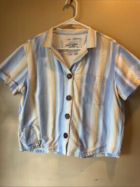 California Cowboy Women's Short-Sleeve Button-Down Shirt - Blue & White Stripe